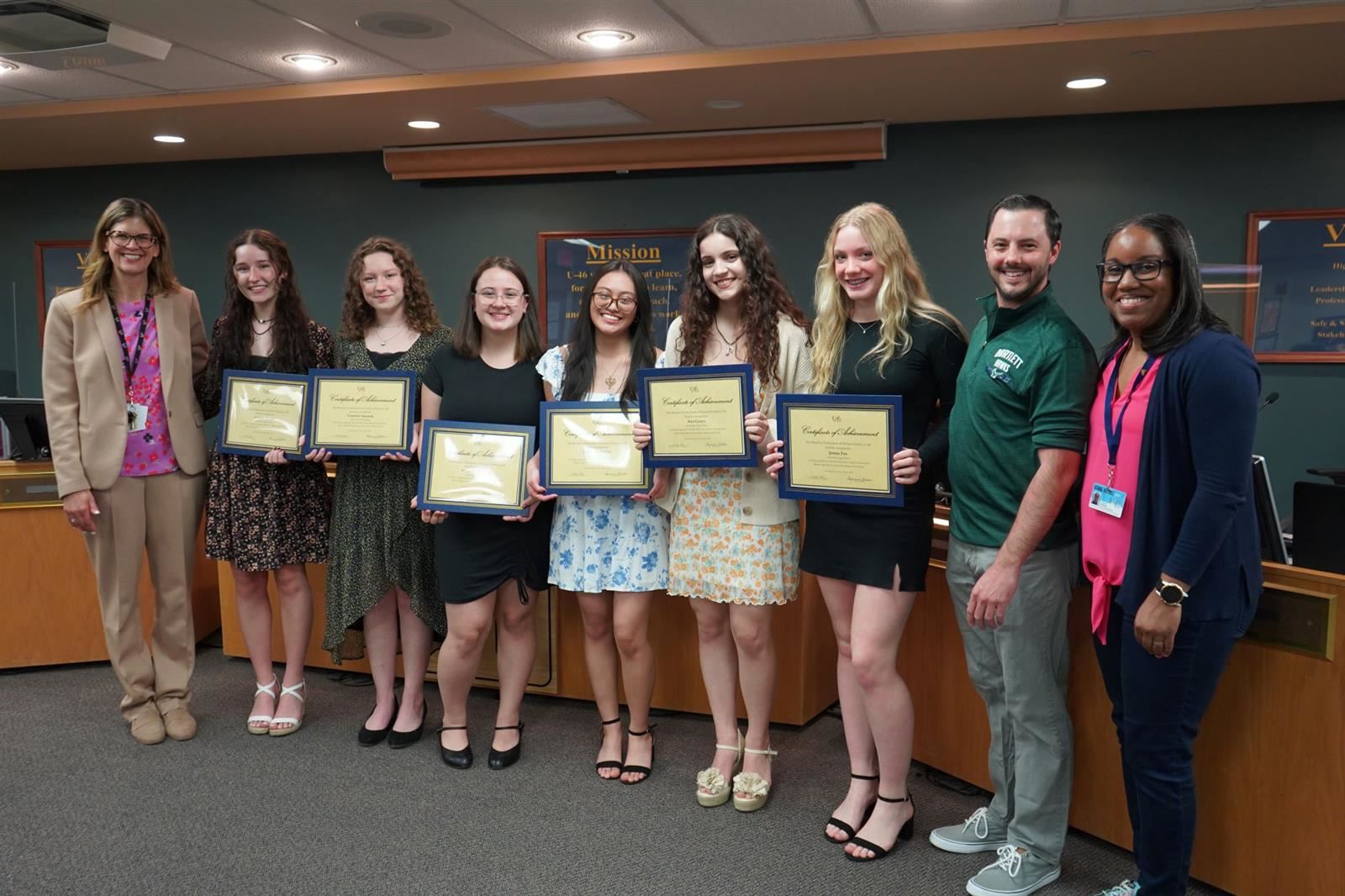  The School District U-46 Board of Education on Monday night honored nine students from BHS